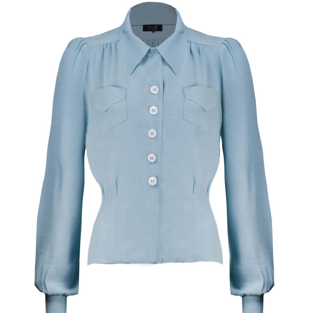 House of Foxy 40s Sweetheart Blouse in Powder Blue.
